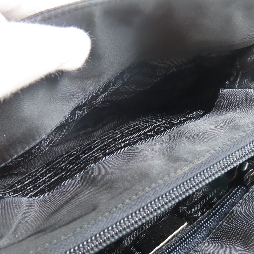 Prada Chain Shoulder Bag Triangle Logo Nylon Leather Black - Picture 11 of 15